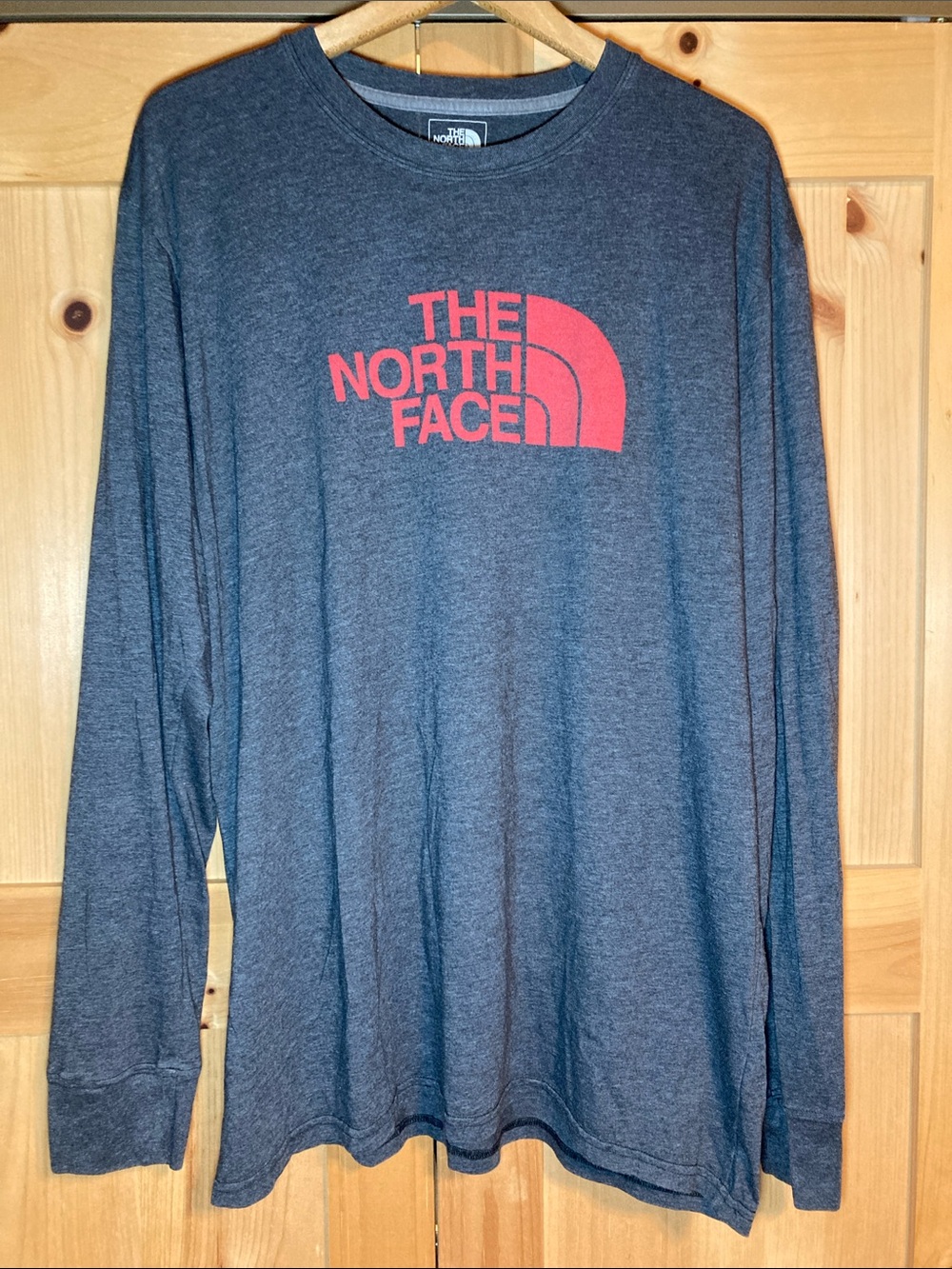 The North Face Heather Gray Long Sleeve Tee with Red Logo